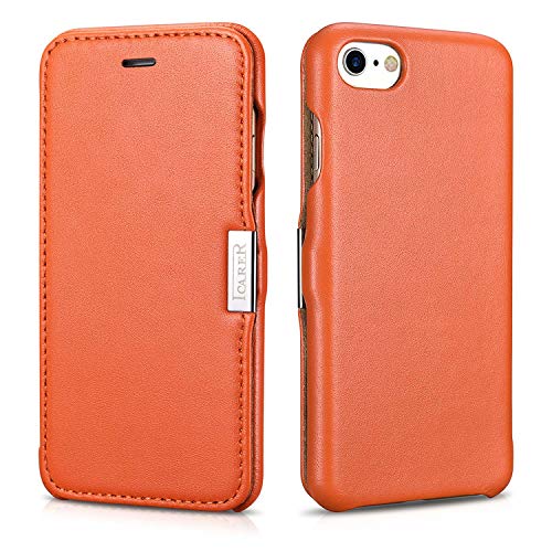 ICARER Tasche passend für Apple iPhone 6S und iPhone 6 (4.7 Zoll), Case Außenseite aus Echt-Leder, Schutz-Hülle seitlich klappbar, Ultra-Slim Cover, Orange von ICARER