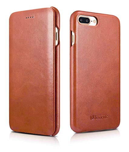 ICARER Tasche passend für Apple iPhone 8 Plus und iPhone 7 Plus (5.5 Zoll), Case mit Echt-Leder, Schutz-Hülle klappbar, Ultra-Slim Cover, Etui im Vintage Look, Braun von ICARER