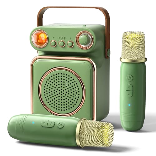 ICARERSPACE Karaoke Maschine mit 2 Kabellosen Mikrofonen, Tragbarer Bluetooth Karaoke mit 5 verschiedenen Soundeffekten, Karaoke Maschine für Kinder, Mädchen, Jungen als Geschenke - Grün von ICARERSPACE