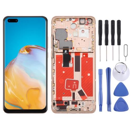 ICBAYXTS YXNCJP DSZQKS for Hua wei P40 Pro TFT-LCD-Bildschirm-Digitalisierer, vollständige Baugruppe mit Rahmen, unterstützt Keine Fingerabdruckerkennung(Gold) von ICBAYXTS