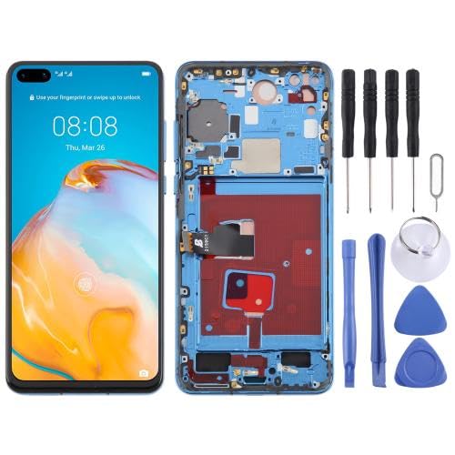 ICBAYXTS YXNCJP DSZQKS for Hua wei P40 TFT-LCD-Bildschirm-Digitalisierer, vollständige Baugruppe mit Rahmen, unterstützt Keine Fingerabdruckerkennung(Blue) von ICBAYXTS