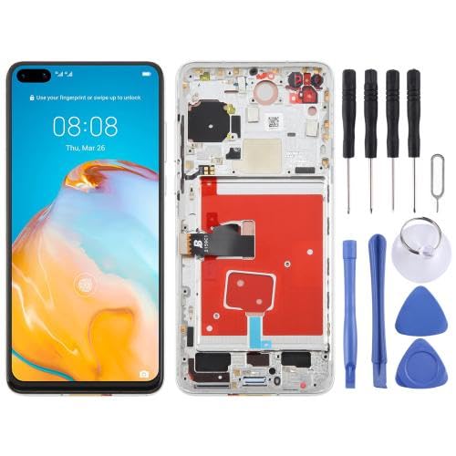 ICBAYXTS YXNCJP DSZQKS for Hua wei P40 TFT-LCD-Bildschirm-Digitalisierer, vollständige Baugruppe mit Rahmen, unterstützt Keine Fingerabdruckerkennung(Silver) von ICBAYXTS