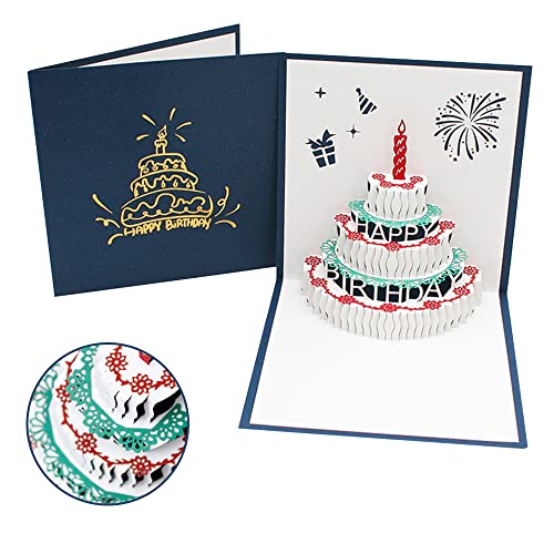 3D Geburtstagskarte, 3 lagige Kuchen Pop Up Grußkarten, Geburtstagsgeschenkkarte für Männer Frauen Kinder(blau) von ICED PIXEL