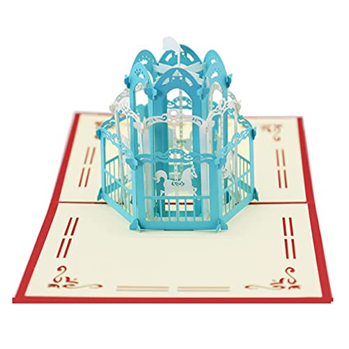 Kreative Karussell Geburtstagskarten 3D Pop up karten, Geburtstags Pop up Karten für Kinder Mädchen, perfekt für Feiertags Party Grußgeschenke(blau) von ICED PIXEL