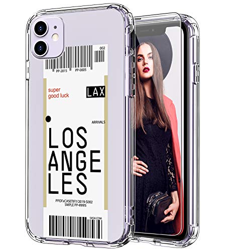 ICEDIO , mit Displayschutzfolie, transparent mit modischem Blumenmuster, für Mädchen und Frauen, stoßfest, schlanke Passform, TPU-Schutzhülle für Apple iPhone 11, 15,5 cm (6,1 Zoll) Los Angeles von ICEDIO