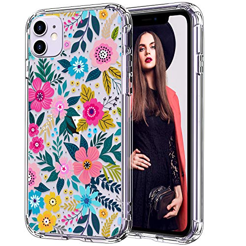 ICEDIO , mit Displayschutzfolie, transparent mit niedlichen, farbenfrohen Blumenmustern, für Mädchen und Frauen, stoßfest, schlanke Passform, TPU-Schutzhülle für iPhone 11 15,5 cm (6,1 Zoll) von ICEDIO