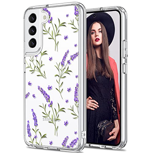 ICEDIO Schutzhülle für Samsung Galaxy S22, schlanke Passform, kristallklare Hülle mit modischen Designs für Mädchen und Damen, langlebig, 15.5 cm (6.1 Zoll), lila Lavendel mit Blumenmuster von ICEDIO