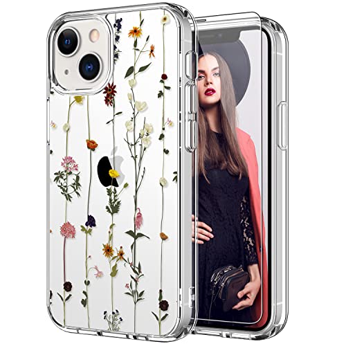 ICEDIO iPhone 13 Hülle mit Displayschutzfolie, Slim Fit, kristallklare Abdeckung mit modischen Designs für Mädchen und Frauen, Schutzhülle für iPhone 13 6,1 Zoll (15,5 cm), elegantes Blumenmuster von ICEDIO