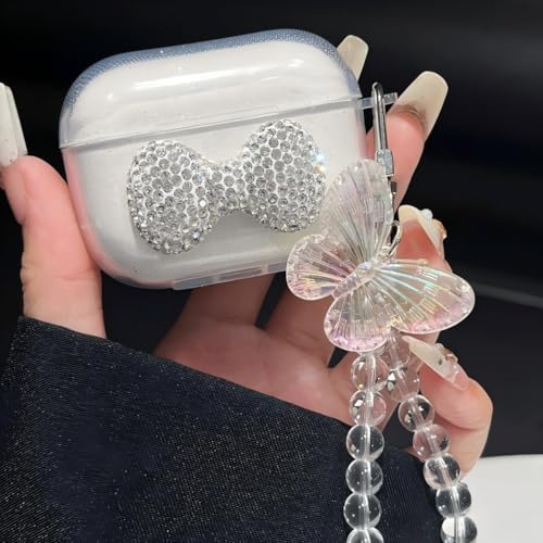ICEELEC Bling Schutzhülle für AirPods Pro 2, Kristall-Strass-Schleife für AirPods Pro 2, Schutzhülle mit Schmetterlings-Schlüsselanhänger, stoßfest, niedliches Headset-Cover für Airpods Pro 2 ICEELEC Bling Schutzhülle für AirPods Pro 2, Kristall-Strass-Schleife für AirPods Pro 2, Schutzhülle mit Schmetterlings-Schlüsselanhänger, stoßfest, niedliches Headset-Cover für Airpods Pro 2 von ICEELEC