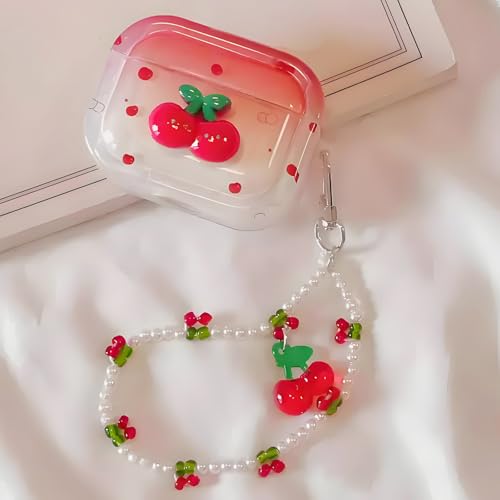 ICEELEC Kompatibel mit AirPods Pro 2 Hülle, Ombre 3D Cherry AirPods Pro 2 Generation Schutzhülle mit Perlen Schlüsselanhänger für Mädchen und Frauen, stoßfeste Hautabdeckung für Airpods Pro 2, Rose ICEELEC Kompatibel mit AirPods Pro 2 Hülle, Ombre 3D Cherry AirPods Pro 2 Generation Schutzhülle mit Perlen Schlüsselanhänger für Mädchen und Frauen, stoßfeste Hautabdeckung für Airpods Pro 2, Rose von ICEELEC