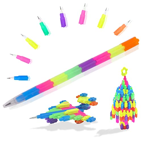 ICEPAPA, 16 Stück Stapelbarer Bleistifte Kinder, Mitgebsel Stifte, ideal als Bleistifte Mitgebsel für Kinder oder Mitgebsel Kindergeburtstag Junge & Mädchen(Helle Stifthalter) von ICEPAPA