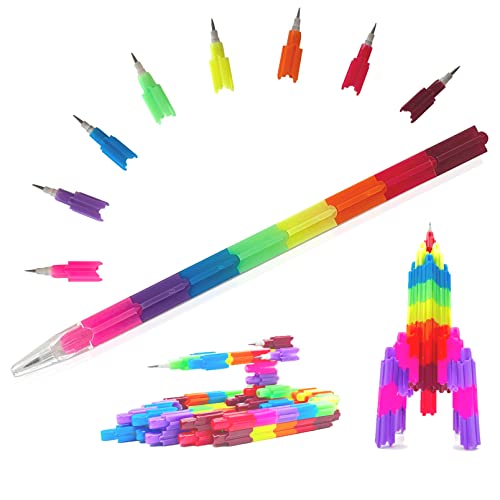 ICEPAPA, 32 Stück Stapelbarer Bleistifte Kinder, Mitgebsel Stifte, ideal als Mitgebsel Kindergeburtstag, Bleistifte Mitgebsel für Kinder oder Kindergeburtstag Gastgeschenke(Dunkle Stifthalter) von ICEPAPA
