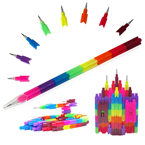 ICEPAPA, 64 Stück Stapelbarer Bleistifte Kinder, Mitgebsel Stifte, ideal als Mitgebsel Kindergeburtstag, Bleistifte Mitgebsel für Kinder oder Kindergeburtstag Gastgeschenke(Dunkle Stifthalter) von ICEPAPA
