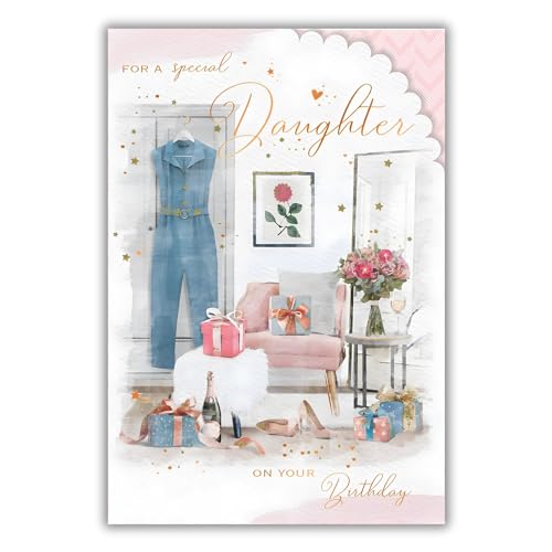 Geburtstagskarte für die Tochter, "Special Daughter", modernes feminines Design, spezielle Oberflächen und illustriertes Blatteinsatz, hergestellt in Großbritannien von ICG