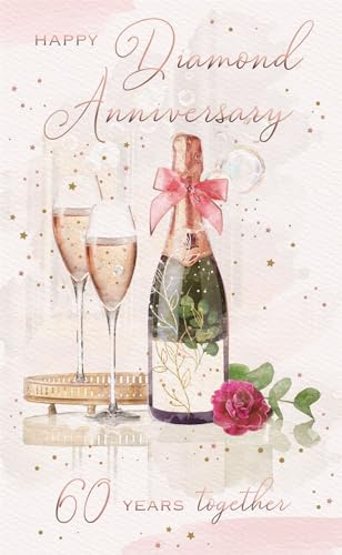 ICG Glückwunschkarte zum 60. Hochzeitstag zum 60. Hochzeitstag, Motiv: Champagnergläser und Rose, geprägt, mit Folien-Details von ICG