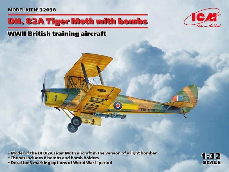 DH. 82A Tiger Moth with bombs, WWII British training aircraft von ICM