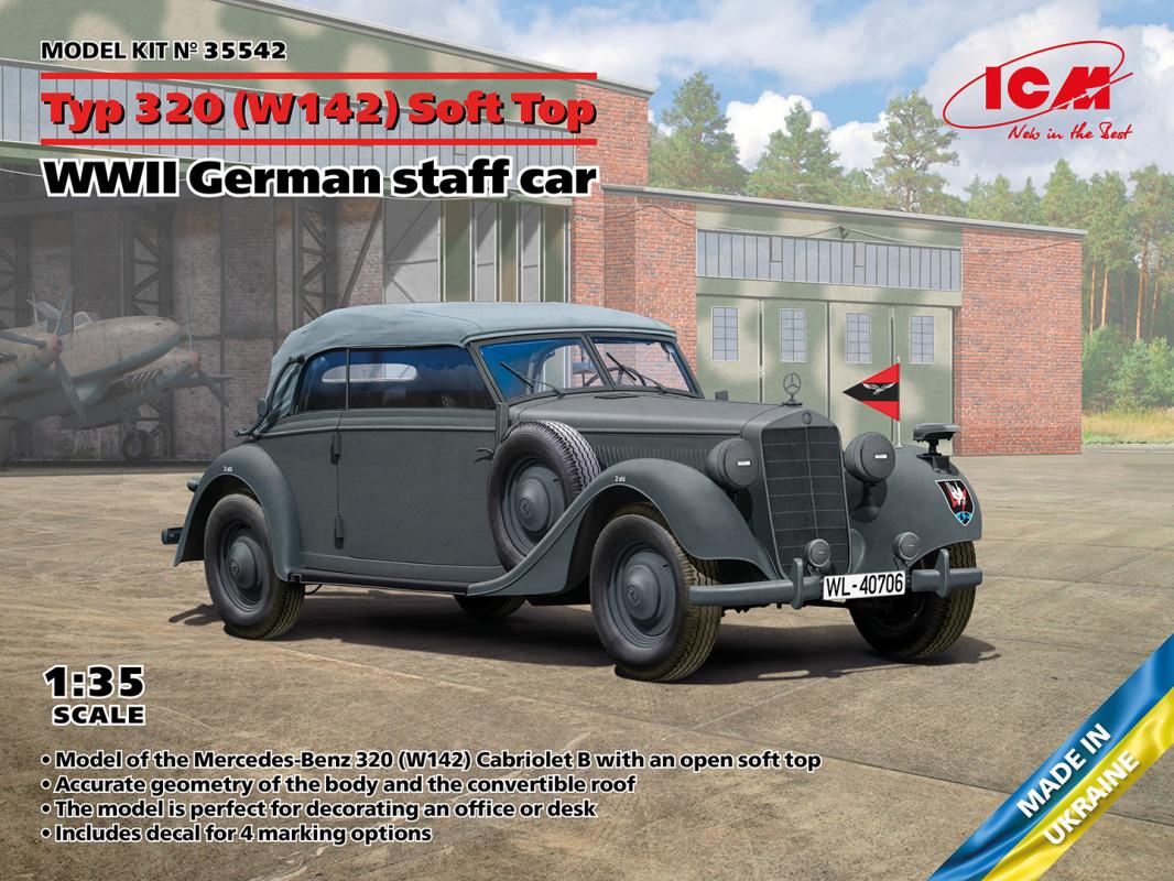 Typ 320 (W142) Cabriolet Soft Top - WWII German staff car von ICM