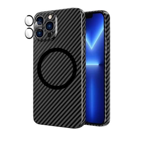 ICOVERI Carbon Hülle für iPhone 13 Pro, Magnethülle kompatibel mit Magsafe und Wireless Charger, Carbonfaser Hülle, Cover mit schwarzer Linsenschutzfolie (iPhone 13 Pro) von ICOVERI