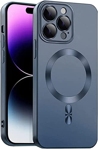 ICOVERI Magnetische TPU-Gel-Hülle, kompatibel mit iPhone, matt, Metallic-Effekt, kompatibel mit Magsafe, Kameraschutz, Displayschutz, militärischer Schutz, Flexibles TPU. (Blau, iPhone 14 PRO) von ICOVERI