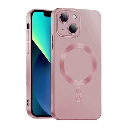 ICOVERI Magnetische TPU-Gel-Hülle, kompatibel mit iPhone, matt, Metallic-Effekt, kompatibel mit Magsafe, Kameraschutz, Displayschutz, militärischer Schutz, Flexibles TPU. (Rosa, 14 Plus) von ICOVERI