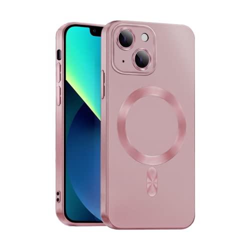 ICOVERI Magnetische TPU-Gel-Hülle, kompatibel mit iPhone, matt, Metallic-Effekt, kompatibel mit Magsafe, Kameraschutz, Displayschutz, militärischer Schutz, Flexibles TPU. (Rosa, iPhone 13) von ICOVERI