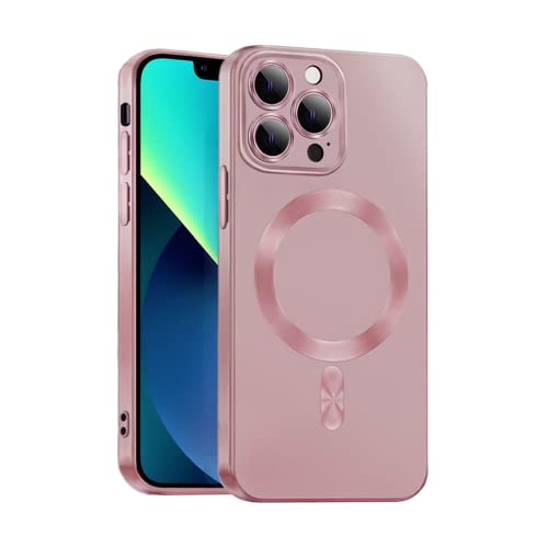 ICOVERI Magnetische TPU-Gel-Hülle, kompatibel mit iPhone, matt, Metallic-Effekt, kompatibel mit Magsafe, Kameraschutz, Displayschutz, militärischer Schutz, Flexibles TPU. (Rosa, iPhone 13 PRO) von ICOVERI