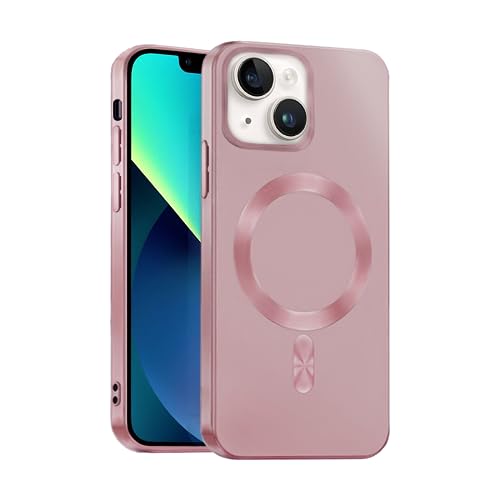 ICOVERI Magnetische TPU-Gel-Hülle, kompatibel mit iPhone, matt, Metallic-Effekt, kompatibel mit Magsafe, Kameraschutz, Displayschutz, militärischer Schutz, Flexibles TPU. (Rosa, iPhone 15 Plus) von ICOVERI