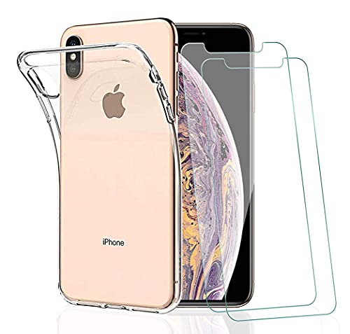 ICOVERI Schutzhülle aus transparentem Gel, stoßfest, kompatibel mit iPhone XS Max, Flexibles TPU + 2 Displayschutzfolien aus gehärtetem Glas, 9H Schutz ICOVERI Schutzhülle aus transparentem Gel, stoßfest, kompatibel mit iPhone XS Max, Flexibles TPU + 2 Displayschutzfolien aus gehärtetem Glas, 9H Schutz von ICOVERI