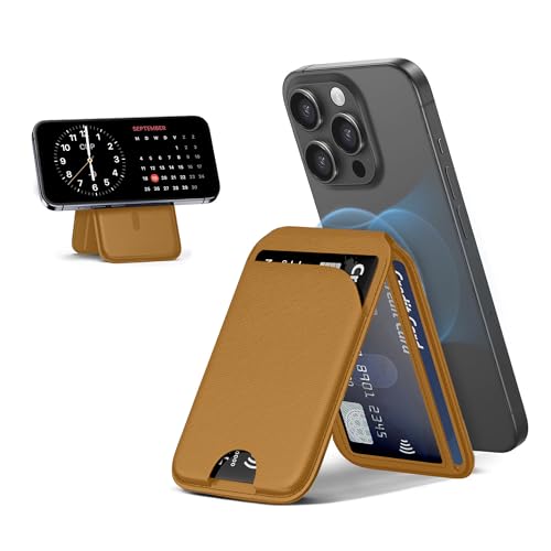 MagSafe Magnetische Geldbörse für iPhone, Kartenhalter aus veganem Leder mit verstellbarem Ständer, RFID-Blockierung, Kapazität 6 Karten, kompatibel mit iPhone 16/15/14/13/12 (außer 12/13 Mini), Braun von ICOVERI