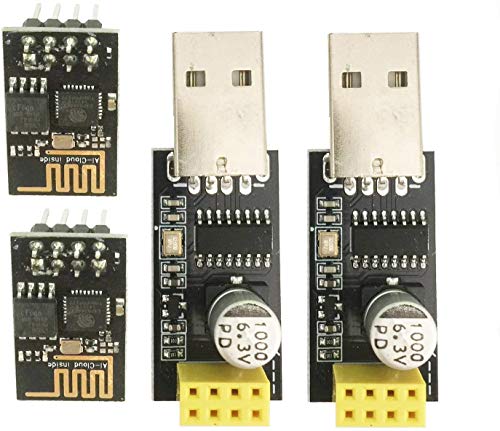 ICQUANZX ESP8266 ESP-01 Serielles WLAN-Transceiver-Modul mit USB-zu-ESP8266-Adapter für Arduino UNO 3 ATMega 2560 Nano-Himbeer-Pi (2 PCS ESP-01 + 2 PCS USB) von ICQUANZX