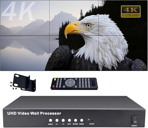 4K ICUIXIAN 4K@60Hz HDMI Video Wall Controller 2x3 HDMI2.0 (HDCP2.2) 1HDMI+1DP Eingang/6HDNI Ausgang, 2x3 Videowand-Controller für 6 TVs Spleißen mit Kantenüberblendung, 180° Drehung von ICUIXIAN