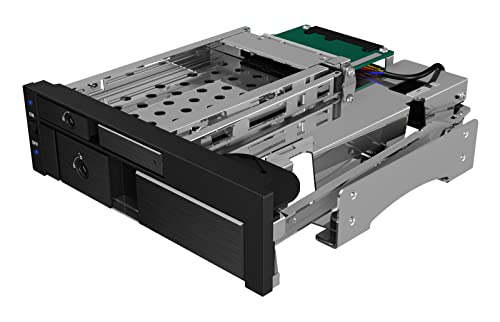 ICY BOX 2-Fach Wechselrahmen für 1x 2,5" & 1x 3,5" Festplatten (SATA/SAS) in 5,25 Zoll Schacht, Sata III (6 Gbit/s), für HDD/SSD, Trägerlos, Aluminium, IB-173SSK von ICY BOX