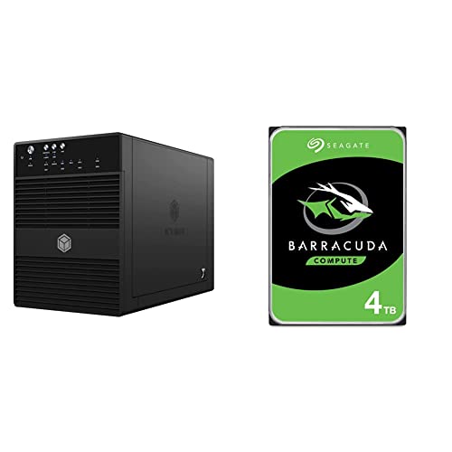 ICY BOX 4-Fach Externes Festplattengehäuse, schwarz & Seagate Barracuda 4 TB interne Festplatte HDD, 3.5 Zoll, 5400 U/Min, 256 MB Cache, SATA 6 Gb/s, Silber, FFP, Modellnr.: ST4000DMZ04 von ICY BOX