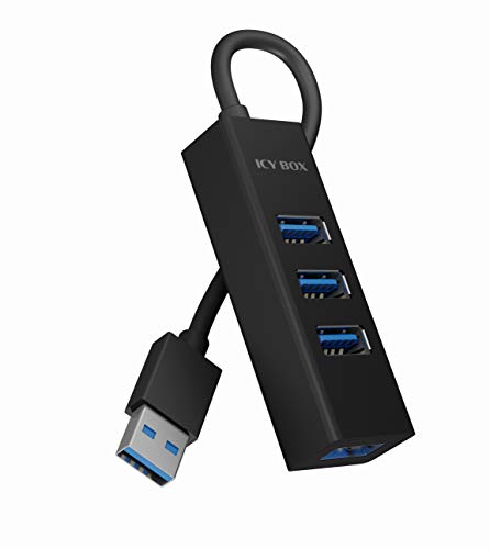 ICY BOX 4-Port USB 3.0 High-Grade Aluminium Gehäuse Hub unterstützt mehrere USB Geräte gleichzeitig - Integriertes USB Kabel - Länge 15cm von ICY BOX