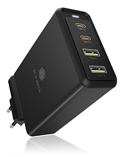 ICY BOX 4-Port USB-C/USB-A Ladegerät, 100W, Quick Charge 3.0 & Power Delivery, für iPhone, iPad, Samsung, Huawei, Xiomi und viele mehr, schwarz, 60942 von ICY BOX