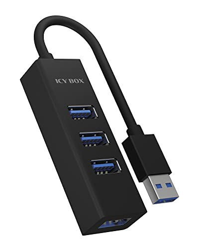 ICY BOX 4 Port USB Hub 3.0 mit USB 3.0 Verbindung, integriertes Kabel, Aluminium, Schwarz von ICY BOX