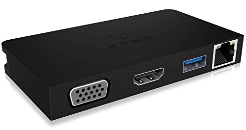 ICY BOX 60506 Mehrfach USB-C Adapter mit HDMI 4K 30 Hz, VGA, Gigabit LAN, USB 3 Port, Power Delivery, Aluminium von ICY BOX