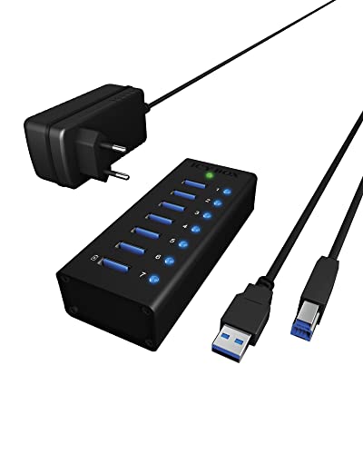 ICY BOX 7-fach USB 3.0 Hub mit 12 V / 3 A Stromadapter, Aluminiumgehäuse und USB-Ladeport, IB-AC618 von ICY BOX