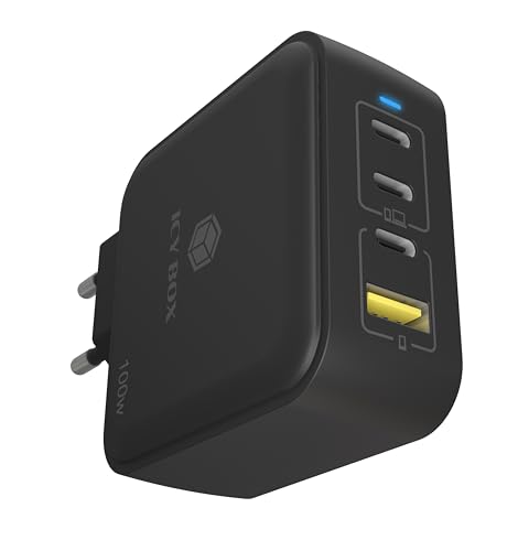 ICY BOX GaN Ladegerät 100W – 3 USB-C & 1 USB-A Ports, Power Delivery 3.0, Schnellladefunktion, kompakt & leicht, für Smartphones, Tablets & Notebooks, IB-PS1040-PD von ICY BOX