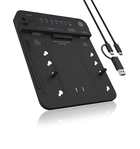 ICY BOX HDD/M.2 NVMe SSD Docking Station USB 3.2 Gen 2 (10 Gbit/s), Festplatten Klonstation & Lesegerät (SATA 2,5/3,5 Zoll & M.2 NVMe), Extern, Adapter, USB-C & USB-A, IB-2913MCL-C31 von ICY BOX