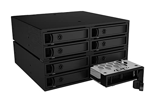 ICY BOX IB-2281MSK 8-fach Backplane für 8x 2,5 Zoll HDD/SSD in 2x 5,25 Zoll, SATA III/SAS II, Trägersystem, 2x Lüfter, Voll-Metall, abschließbar von ICY BOX