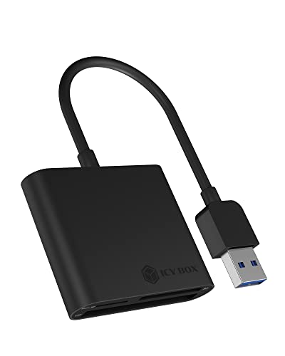 ICY BOX IB-CR301-U3 USB 3.0 Type-A Kartenleser für CF, SD und microSD Speicherkarten, SD 3.0, Aluminiumgehäuse, integriertes Kabel, schwarz von ICY BOX