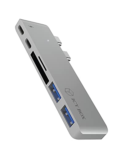 ICY BOX IB-DK4036-2C Thunderbolt 3 DockingStation für New MacBook Pro, 3x USB 3.0 (Type-A/Type-C), 1x Thunderbolt 3, Kartenleser (SD/microSD), silber von ICY BOX