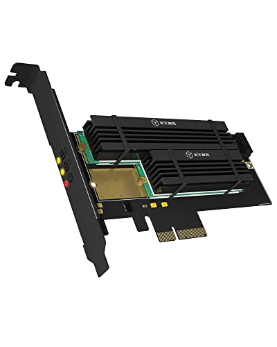 ICY BOX IB-PCI215M2-HSL PCI Express x4 Adapter Karte für 1x M.2 PCIe (NVMe) SSD M-Key & 1x M.2 SATA III (6 Gbit/s) SSD B-Key, (2242, 2260, 2280, 22110), inklusive Kühler, High + Low Profile, Schwarz von ICY BOX
