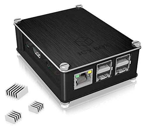 ICY BOX IB-RP102 Gehäuse für Raspberry Pi 2, Raspi 3 Model B und Raspi 3 Model B+, Aluminium, 3 Kühlkörper, luftdurchlässiges Seitengitter, schwarz von ICY BOX