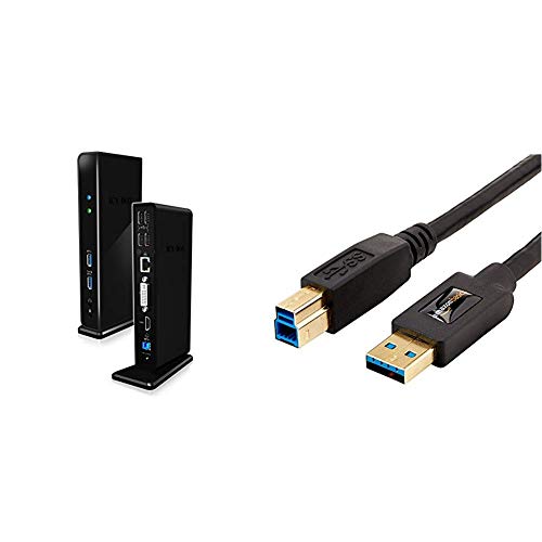 ICY BOX Notebook DockingStation mit USB 3.0 für 2 Monitore, HDMI, DVI, USB Hub, LAN, Schwarz & Amazon Basics USB-3.0-Kabel, USB-A-auf-USB-B, 1,8 m von ICY BOX