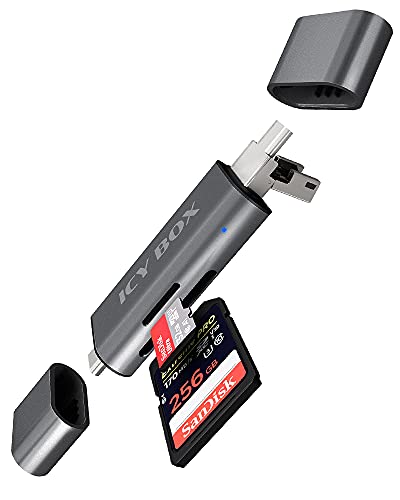 ICY BOX SD Kartenleser mit USB 3.0 für SD & Micro-SD, 3 USB-Stecker (USB-C, USB-A, Micro-USB), OTG, Aluminium, IB-CR201-C3 von ICY BOX