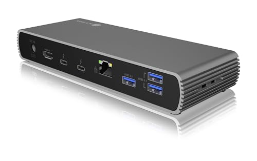 ICY BOX Thunderbolt 4 Docking Station (10-in-1) für 2 Monitore (4K 60Hz) / 1 Monitor (8K 30Hz), 2x TB4 Ports (40Gbit/s), 4x USB 3.1, USB-C, 1x HDMI, 96W PD Laptop/Mac, Ethernet, IB-DK8801-TB4 von ICY BOX