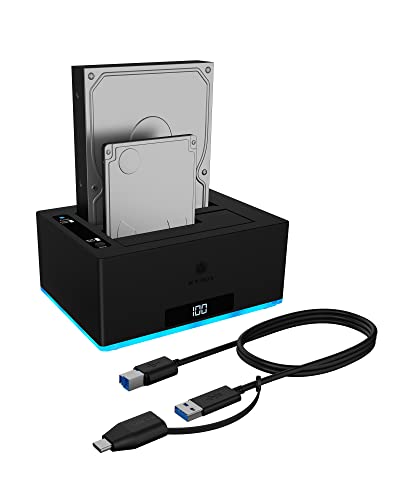 ICY BOX USB 3.0 2-Fach Festplatten Docking Station für 2,5" und 3,5" SATA HDD/SSD, RGB, Offline-Klonfunktion, USB-C & USB-A, UASP, IB-127CL-U3 von ICY BOX