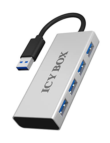 ICY BOX USB 3.0 Hub mit integriertem USB-Kabel, Silber, IB-AC6104 von ICY BOX